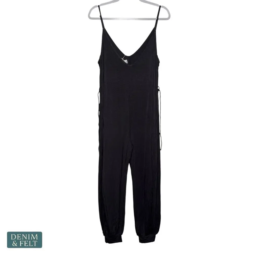 NEW Eberjey Finley Knotted‎ Sleep Jumpsuit Ebony Bamboo Jersey Lounge Pajamas M